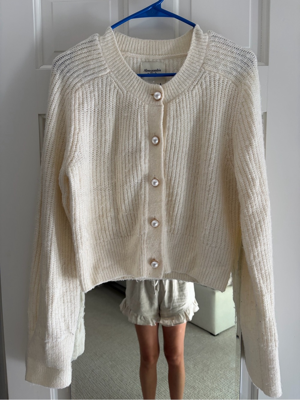 Abercrombie & Fitch Cream Ribbed Pearl-Button Cardigan